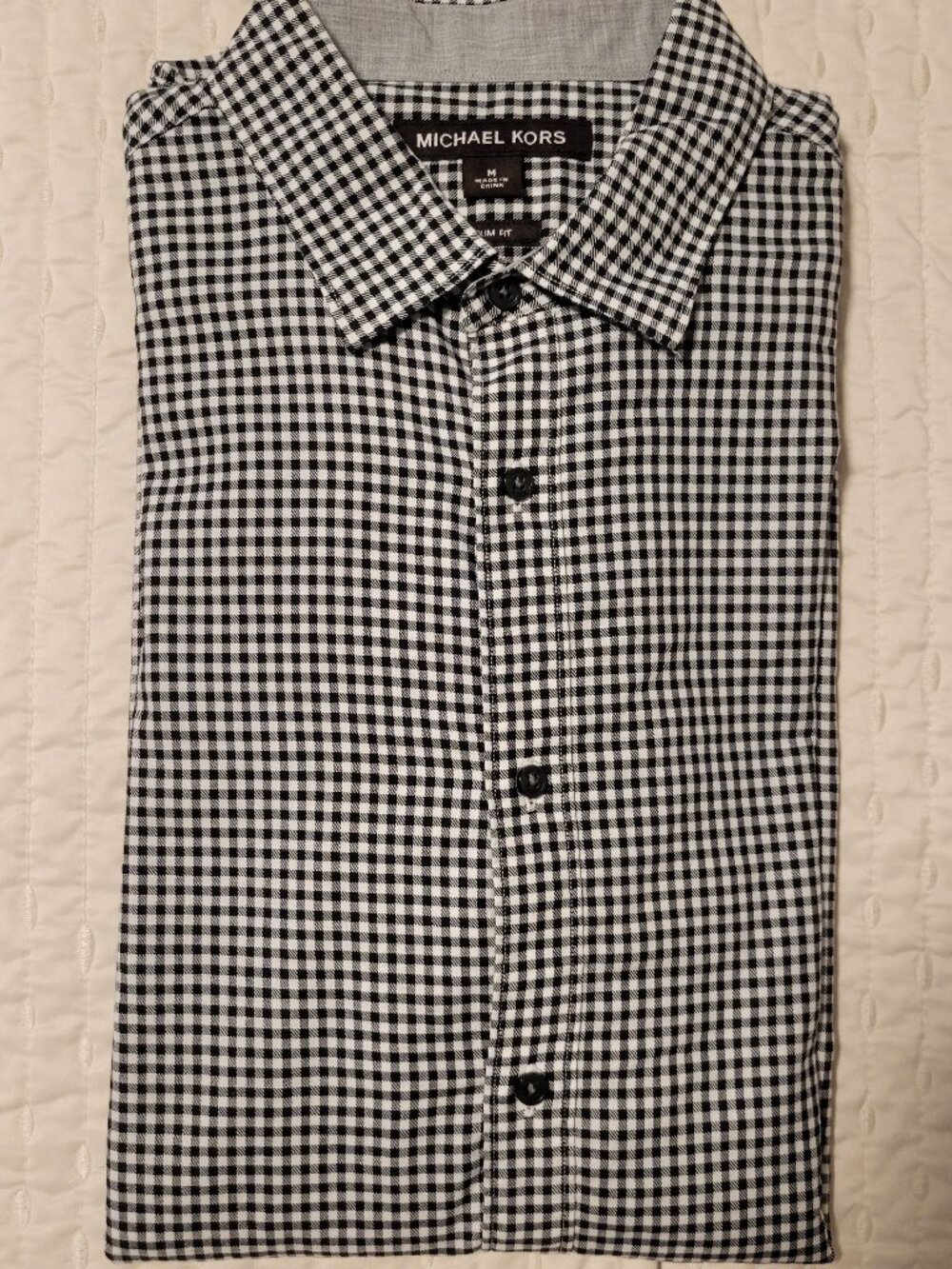 Michael Kors Black & White Check Slim Fit Longsleeve Casual Shirt Mens Medium